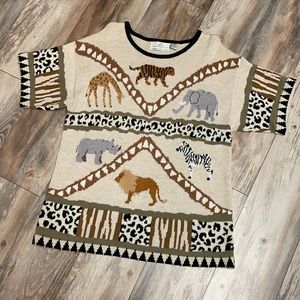 Vintage Knit Safari Animal Granny Sweater-Sz Lg